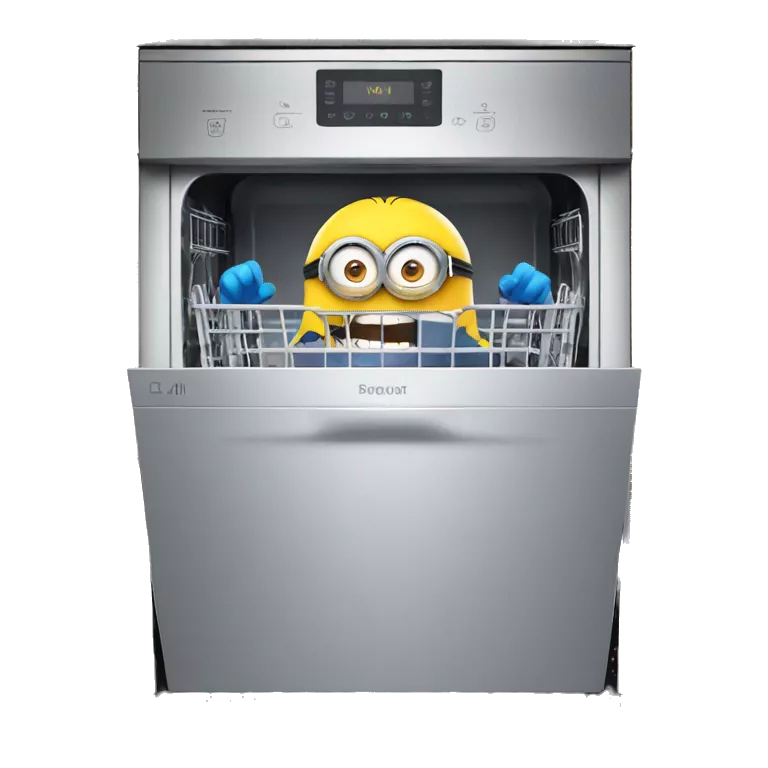 a minion inside a dishwasher