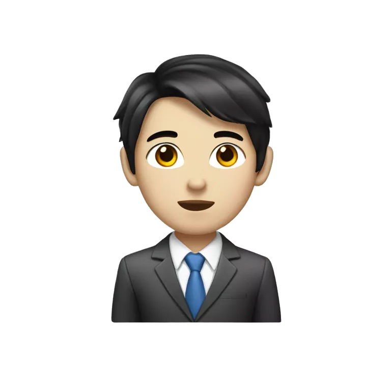 A young Asian office worker with black hair, white skin, and tied hair