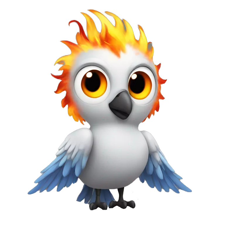 fenix with fire wings and large eyes