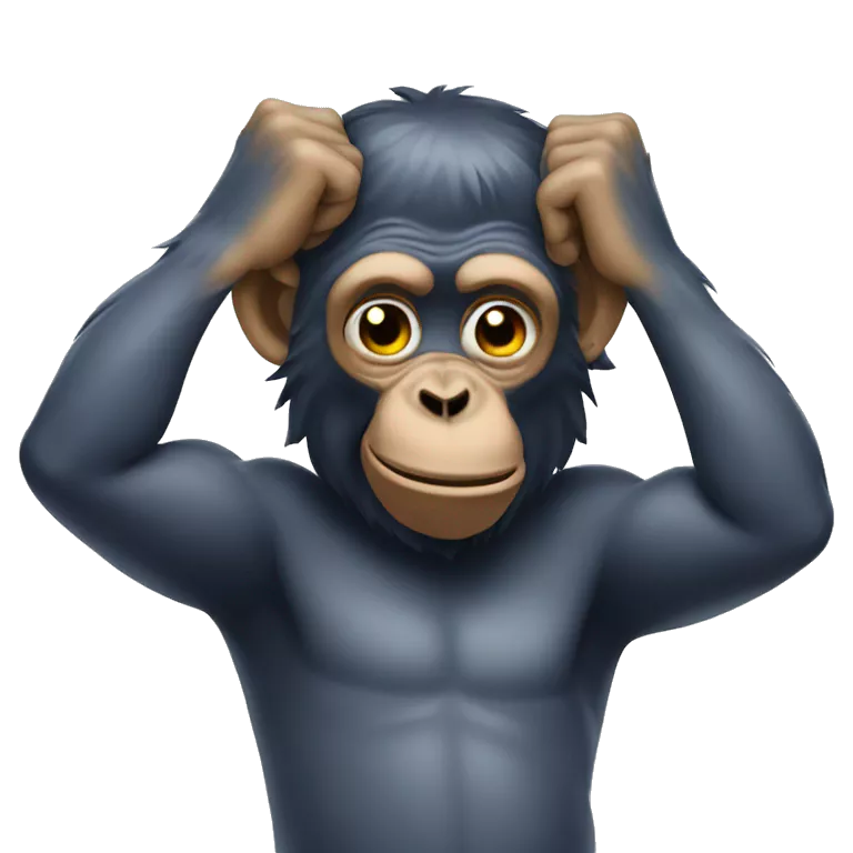 Ape covering ears pointing at slime