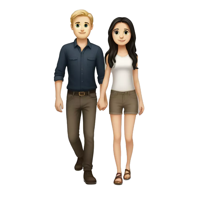 A small European white girl with dark hair and a tall European white boy with dark hair holding hands