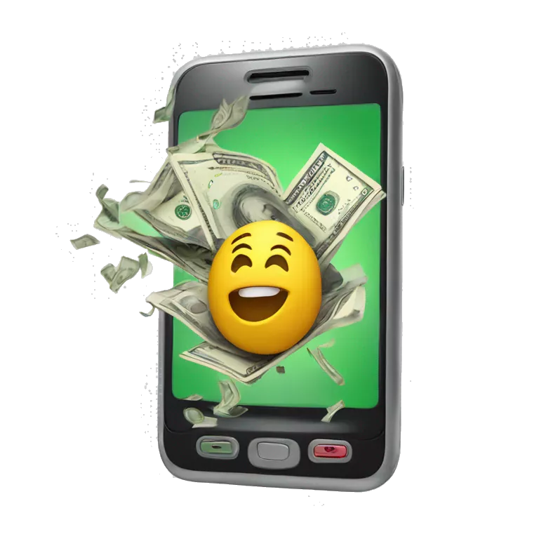 phone with money bursting out of the screen