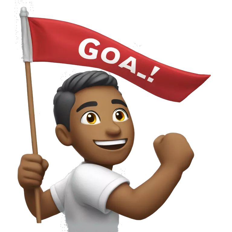 an emoji celebrating a goal, holding a flag in one hand, with the word 'GOAL!' in bold, festive letters. The emoji should show excitement and joy, as if celebrating a major victory.&quot;