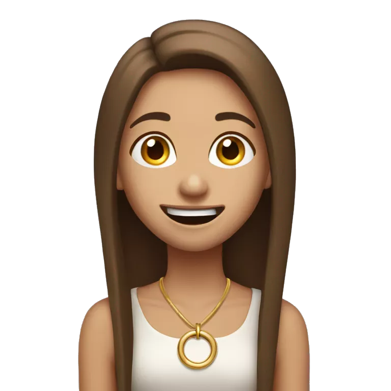 happy funny girl with long straight brown hair with golden ring earrings spitting drool