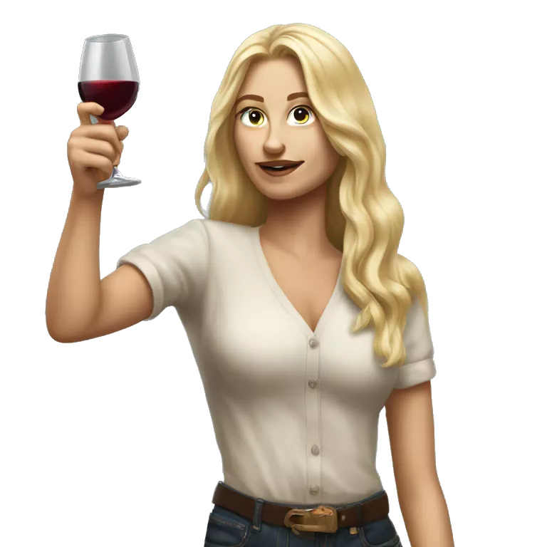 Blonde women with LONG HAIR holding Wine, ,POINTING YOU FORWARD with her HAND with INDEX FINGER, Hyper Realistic