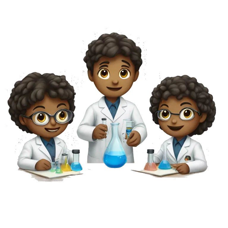 A pair of child scientists in the middle of an experiment (one girl and one boy)