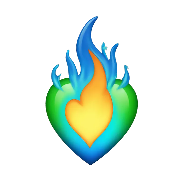 burning blue heart with green flame