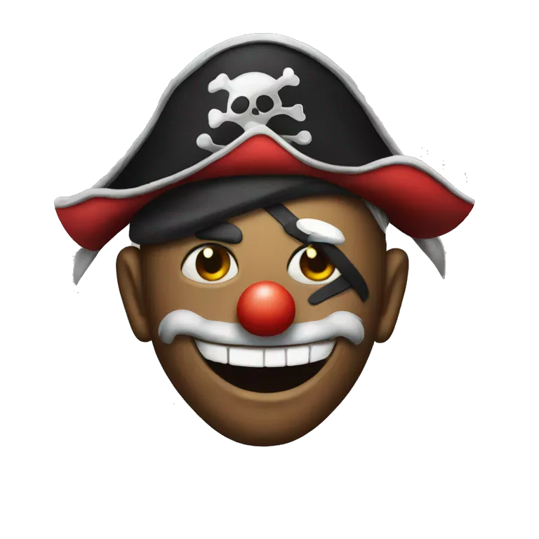 classic clown emoji but with an eyepatch and pirate hat