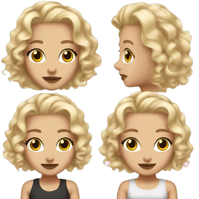 Pretty blonde girl with brown eyes light pink lips and very blonde curly hair