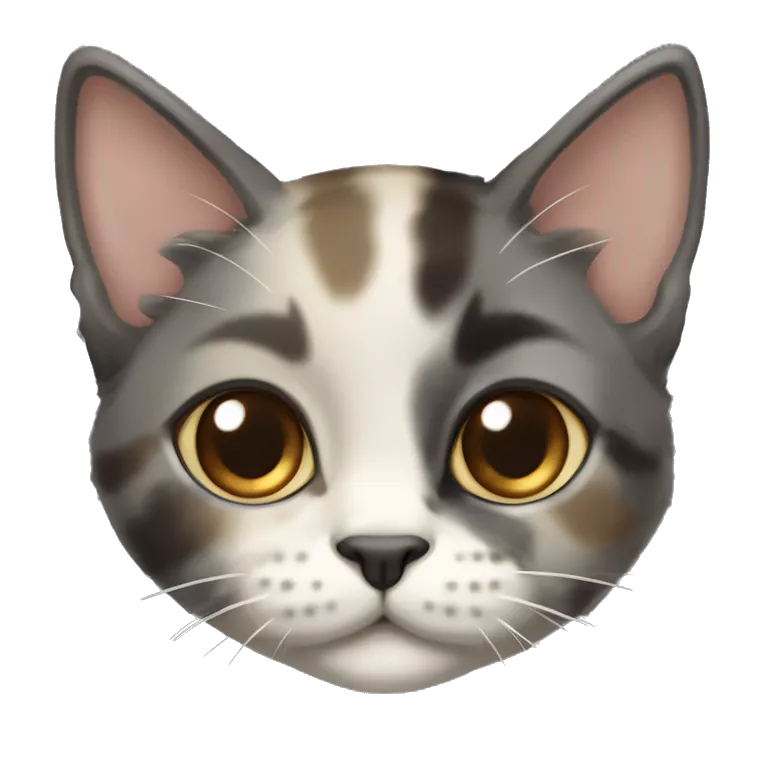 A cute medium fur kitten who is a diluted tortie, grey with cream left cheek and cream spot above eye and one on the forehead
