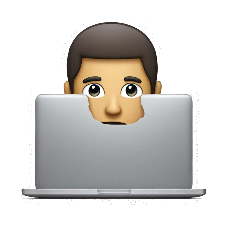 Laptop man with half face behind the laptop