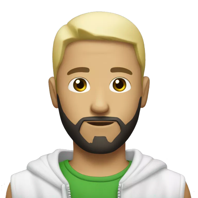 a white gangsta with blond short hair, with a black beard and a small green leave in his one hand