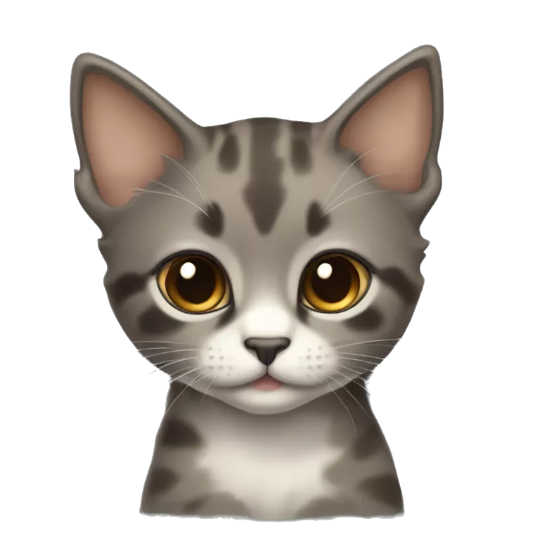 A cute medium fur kitten who is a diluted tortie, grey with cream left cheek and cream spot above eye and one on the forehead