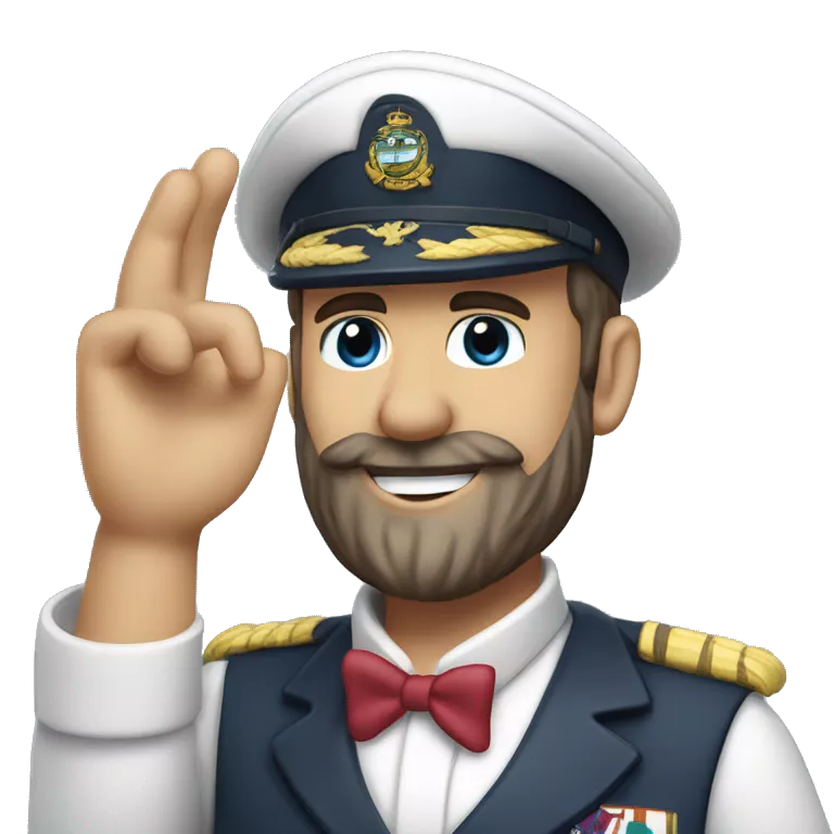 yacht club captain, saluting, smiling, australian, beard stubble
