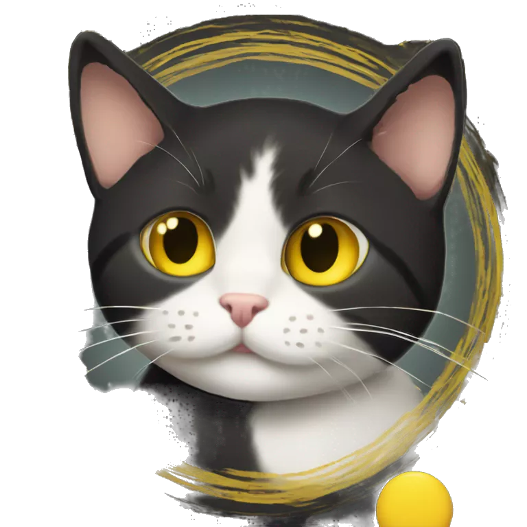 A fancy 'W' in a black circle background with a cute yellow blob cat peeking out from behind it. The front of field is the W in the circle. The cat is just a cartoon face stickingout.