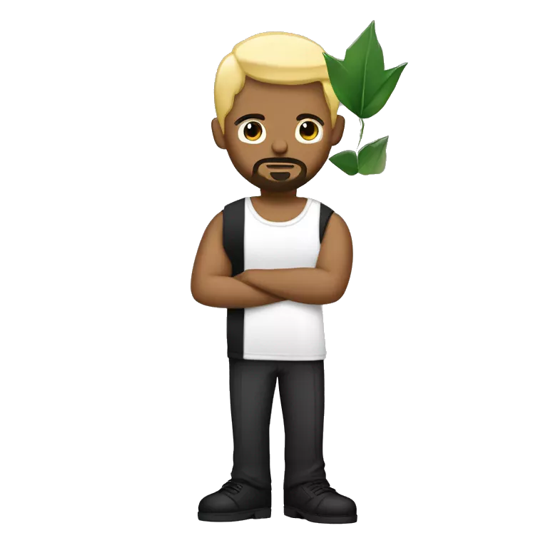 a gangsta with blond short hair, and black short beard and a green leave in his one hand