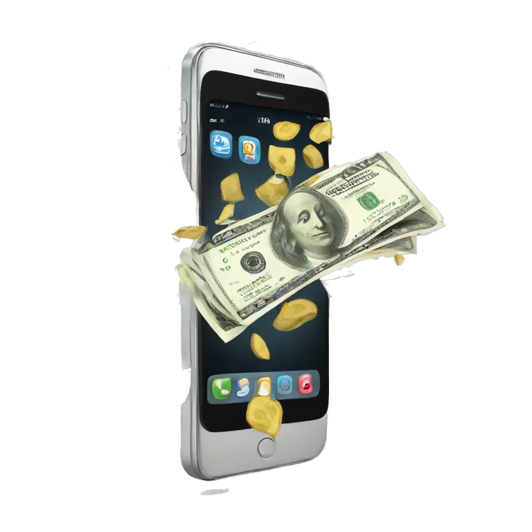 phone with money bursting out of the screen