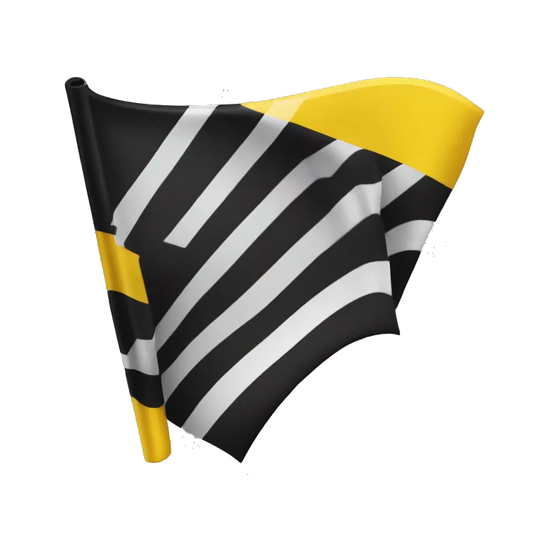 flag with yellow stripe on top, back stripe on bottom, diamond in the middle with upper triangle black and lower triangle yellow