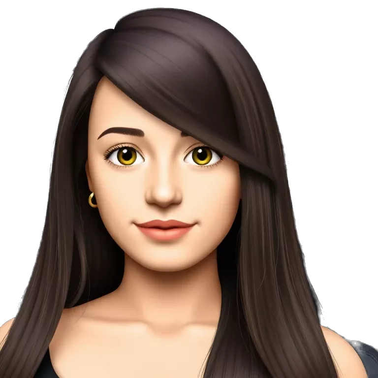 Girl with long dark brown hair and dark green eyes small nose piercing big chest emoji