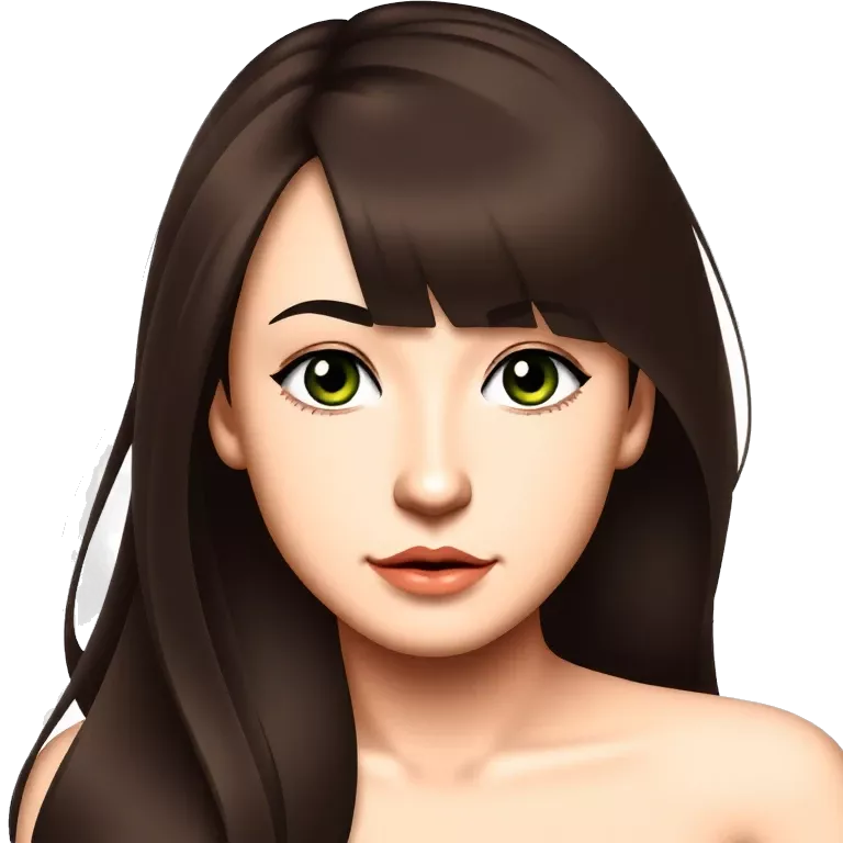 teenage girl with long dark brown hair and dark green eyes small nose piercing big chest emoji