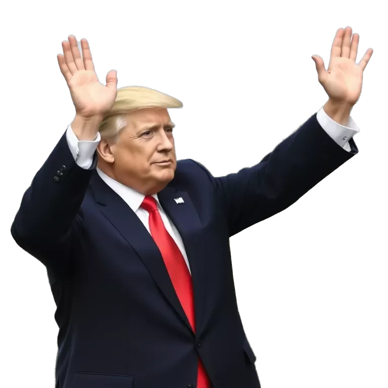 Donald Trump in suit waving