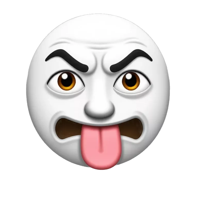 A TOK emoji frowning and sticking its tongue out