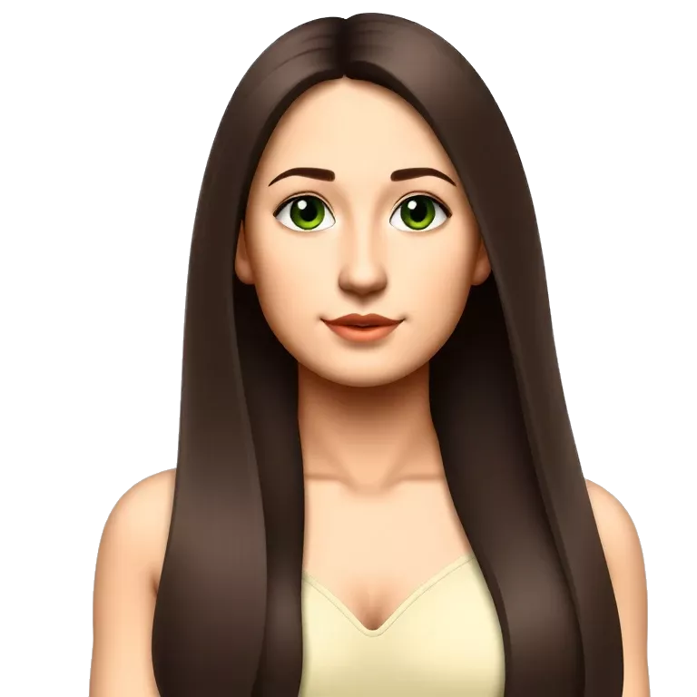 teenage girl with long dark brown hair and dark green eyes small nose piercing big chest emoji