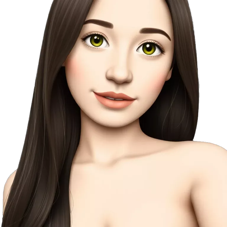 teenage girl with long dark brown hair and dark green eyes small nose piercing big chest emoji