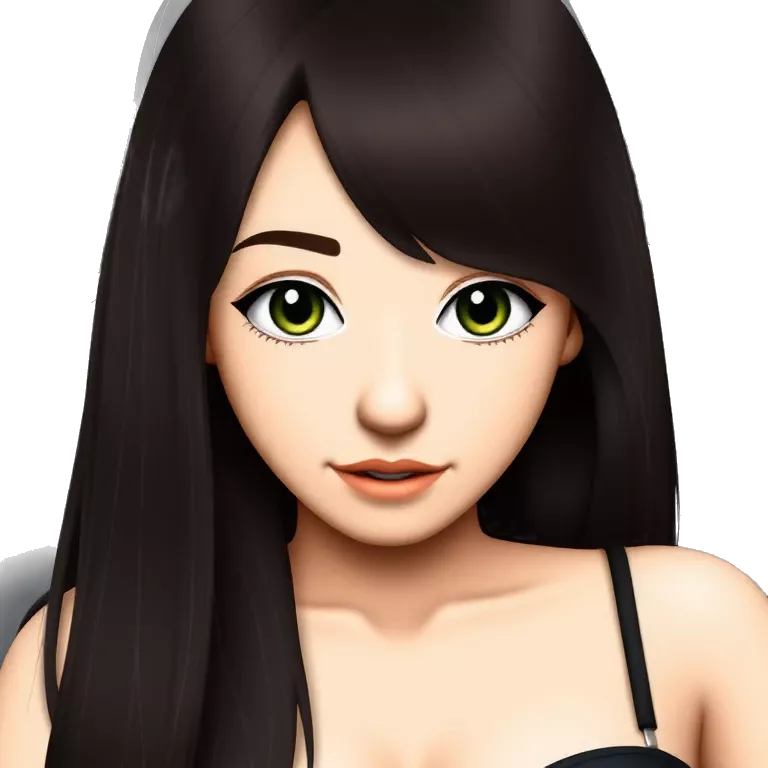 Girl with long dark brown hair and dark green eyes small nose piercing big chest emoji