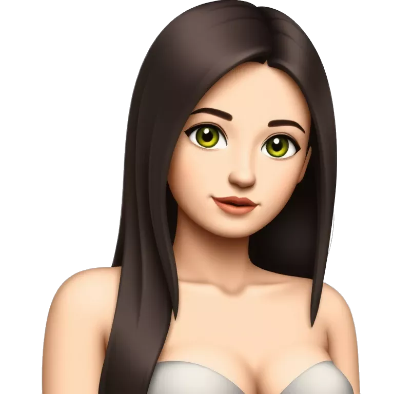 teenage girl with long dark brown hair and dark green eyes small nose piercing big chest emoji