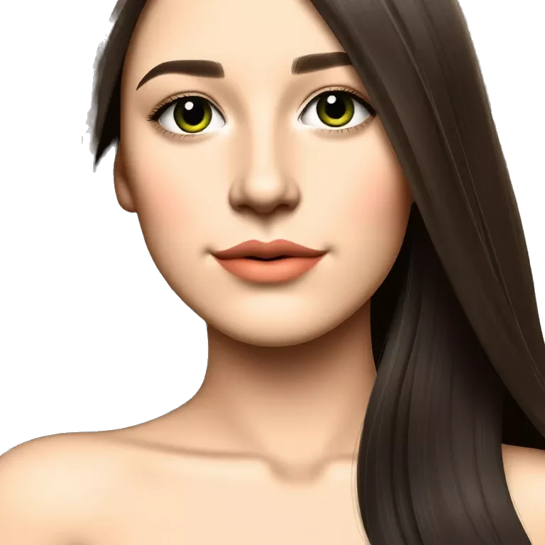 Girl with long dark brown hair and dark green eyes small nose piercing big chest emoji