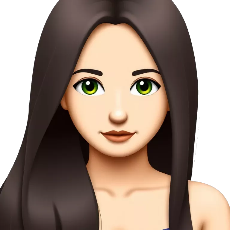teenage girl with long dark brown hair and dark green eyes small nose piercing big chest emoji