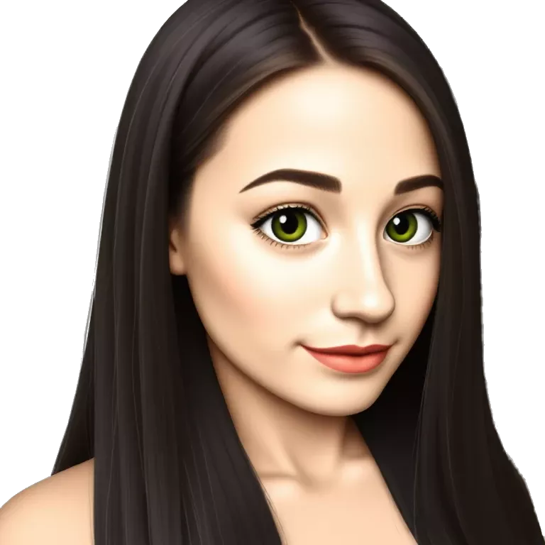 teenage girl with long dark brown hair and dark green eyes small nose piercing big chest emoji