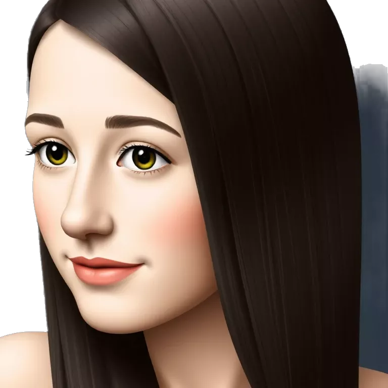Girl with long dark brown hair and dark green eyes