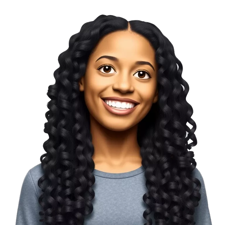 happy smile black girl with black curly long hair necklace