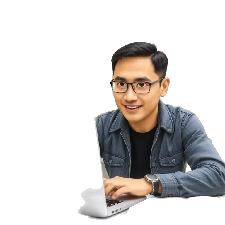 brown asian nerdy man working on laptop