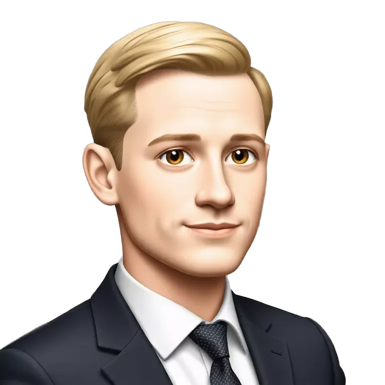 White young man with short blonde hair Wearing a suit