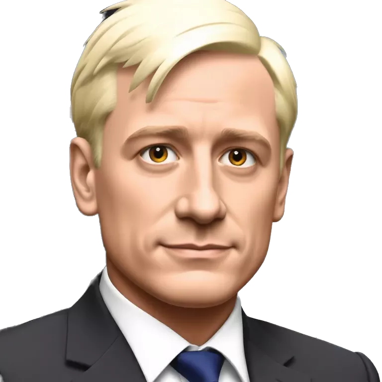 White man with short blonde hair Wearing a suit