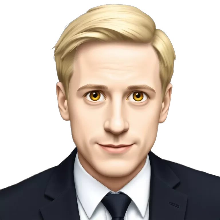 White young man with short blonde hair Wearing a suit