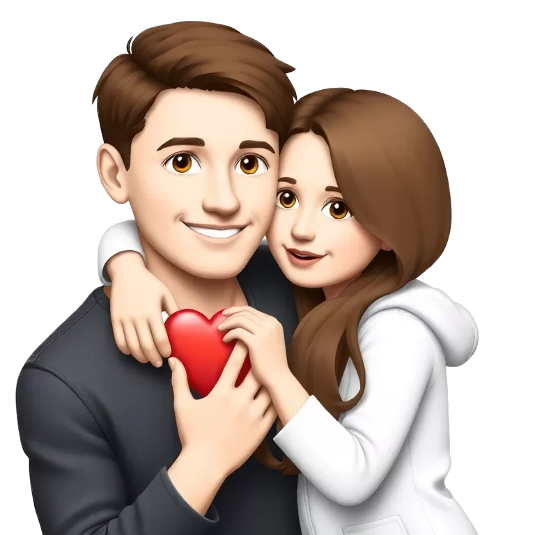 Young man and girl hugs with heart white skin the man with brown hair