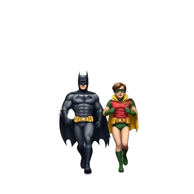 Batman and Robin running on an alley at night