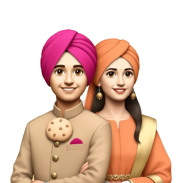 Make boy and girl image, boy only with turban and little bread and girl with punjabi suit and both smilie