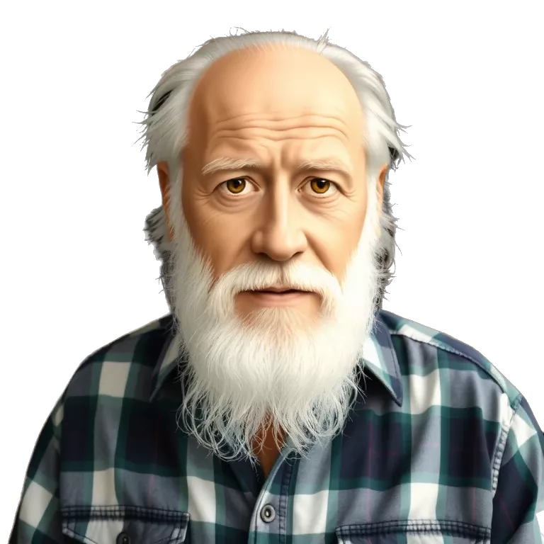 Older man with white hair and a goatee beard wearing plaid shirt tiktokemojis