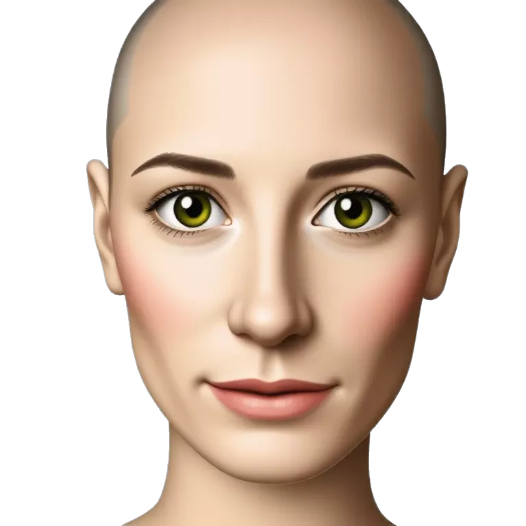 Bald woman black green eyes tiktokemojis