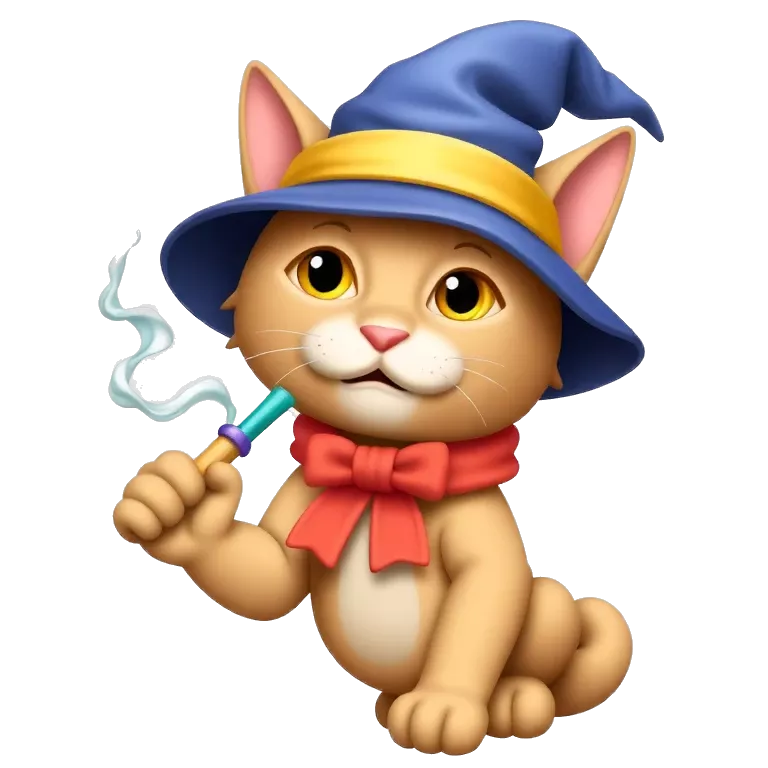 Cat in a cap with a magic wand in its paw tiktokemojis