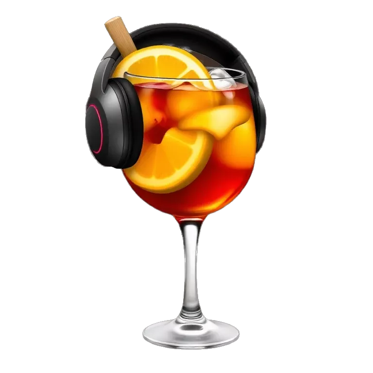 negroni cocktail with headphones