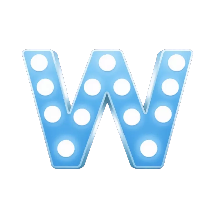 W letter blue shine