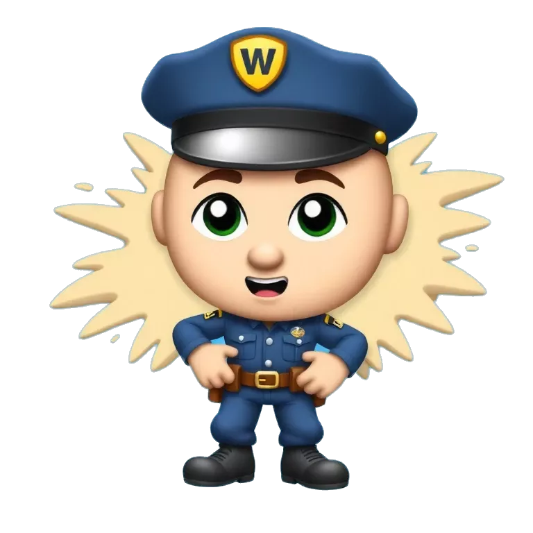 W letter blue police style cartoon