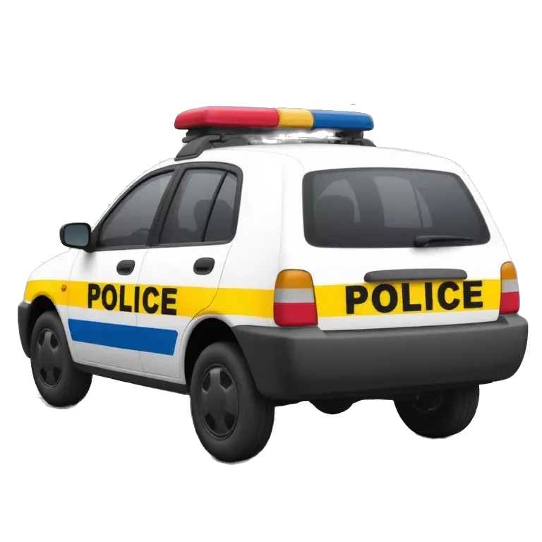 A cartoon-style police car performs a PIT maneuver, hitting the back corner of a suspect’s vehicle.