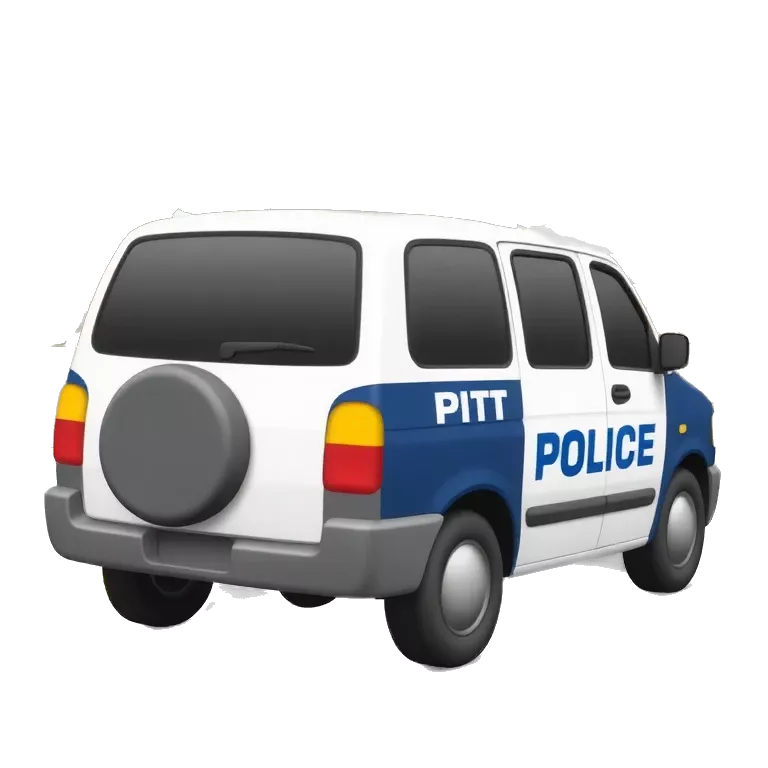 A cartoon-style police car performs a PIT maneuver, hitting the back corner of a suspect’s vehicle.
